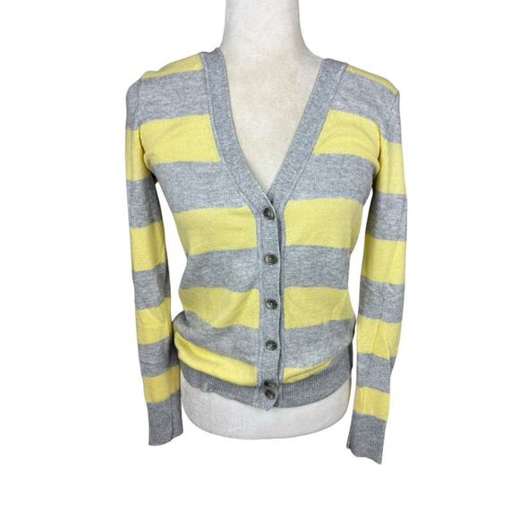 GAP Sweater Womens Size S Yellow Gray Rugby Cashmere Blend Y2K Cardigan Vintage‎ - Picture 5 of 11